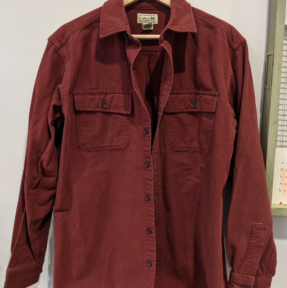 L.L. Bean red button down heavy cotton shirt, long sleeve, men's Medium, Tall